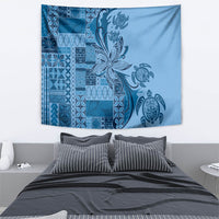 Talofa Samoa Mamanu Siapo Mix Malu Tapestry Cool Blue Frangipani and Turtles LT7 - Polynesian Pride