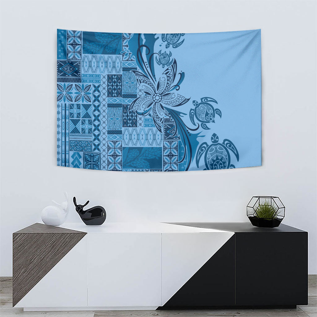 Talofa Samoa Mamanu Siapo Mix Malu Tapestry Cool Blue Frangipani and Turtles LT7 - Polynesian Pride