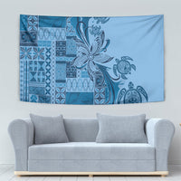 Talofa Samoa Mamanu Siapo Mix Malu Tapestry Cool Blue Frangipani and Turtles LT7 - Polynesian Pride