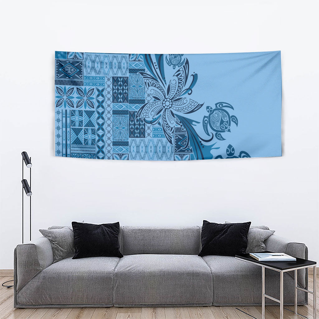 Talofa Samoa Mamanu Siapo Mix Malu Tapestry Cool Blue Frangipani and Turtles LT7 - Polynesian Pride