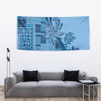 Talofa Samoa Mamanu Siapo Mix Malu Tapestry Cool Blue Frangipani and Turtles LT7 - Polynesian Pride