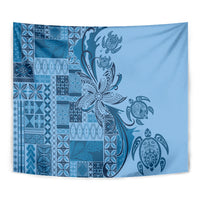 Talofa Samoa Mamanu Siapo Mix Malu Tapestry Cool Blue Frangipani and Turtles LT7 - Polynesian Pride