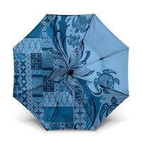 Talofa Samoa Mamanu Siapo Mix Malu Umbrella Cool Blue Frangipani and Turtles LT7 One Size Folded 11.42 inch Opened Diameter 37.4 inch Blue - Polynesian Pride