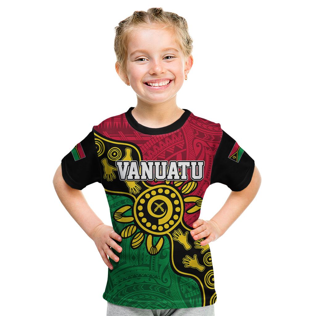 Personalised Vanuatu Kid T Shirt Mix Aboriginal Dot Art LT7 Art - Polynesian Pride