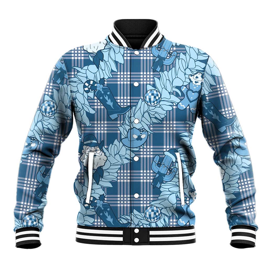 Blue Palaka Hawaii Cowboy Christmas Baseball Jacket Paniolo Mix Maile Lei LT7 Unisex Blue - Polynesian Pride