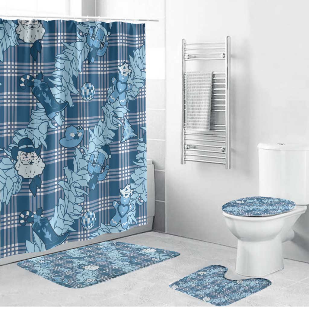Blue Palaka Hawaii Cowboy Christmas Bathroom Set Paniolo Mix Maile Lei LT7 Bathroom Set (4 pcs) Blue - Polynesian Pride