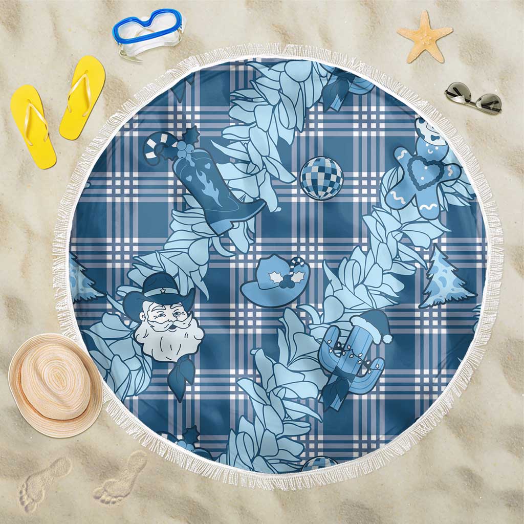 Blue Palaka Hawaii Cowboy Christmas Beach Blanket Paniolo Mix Maile Lei LT7 One Size 150cm Blue - Polynesian Pride