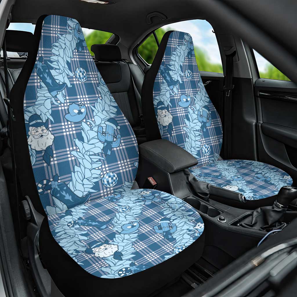 Blue Palaka Hawaii Cowboy Christmas Car Seat Cover Paniolo Mix Maile Lei LT7 One Size Blue - Polynesian Pride