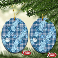Blue Palaka Hawaii Cowboy Christmas Ceramic Ornament Paniolo Mix Maile Lei LT7 Oval Blue - Polynesian Pride