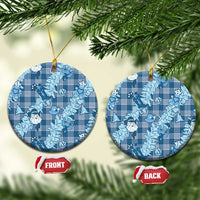Blue Palaka Hawaii Cowboy Christmas Ceramic Ornament Paniolo Mix Maile Lei LT7 Circle Blue - Polynesian Pride