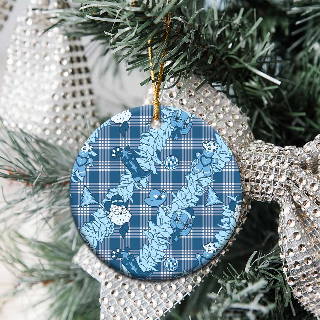 Blue Palaka Hawaii Cowboy Christmas Ceramic Ornament Paniolo Mix Maile Lei LT7 - Polynesian Pride