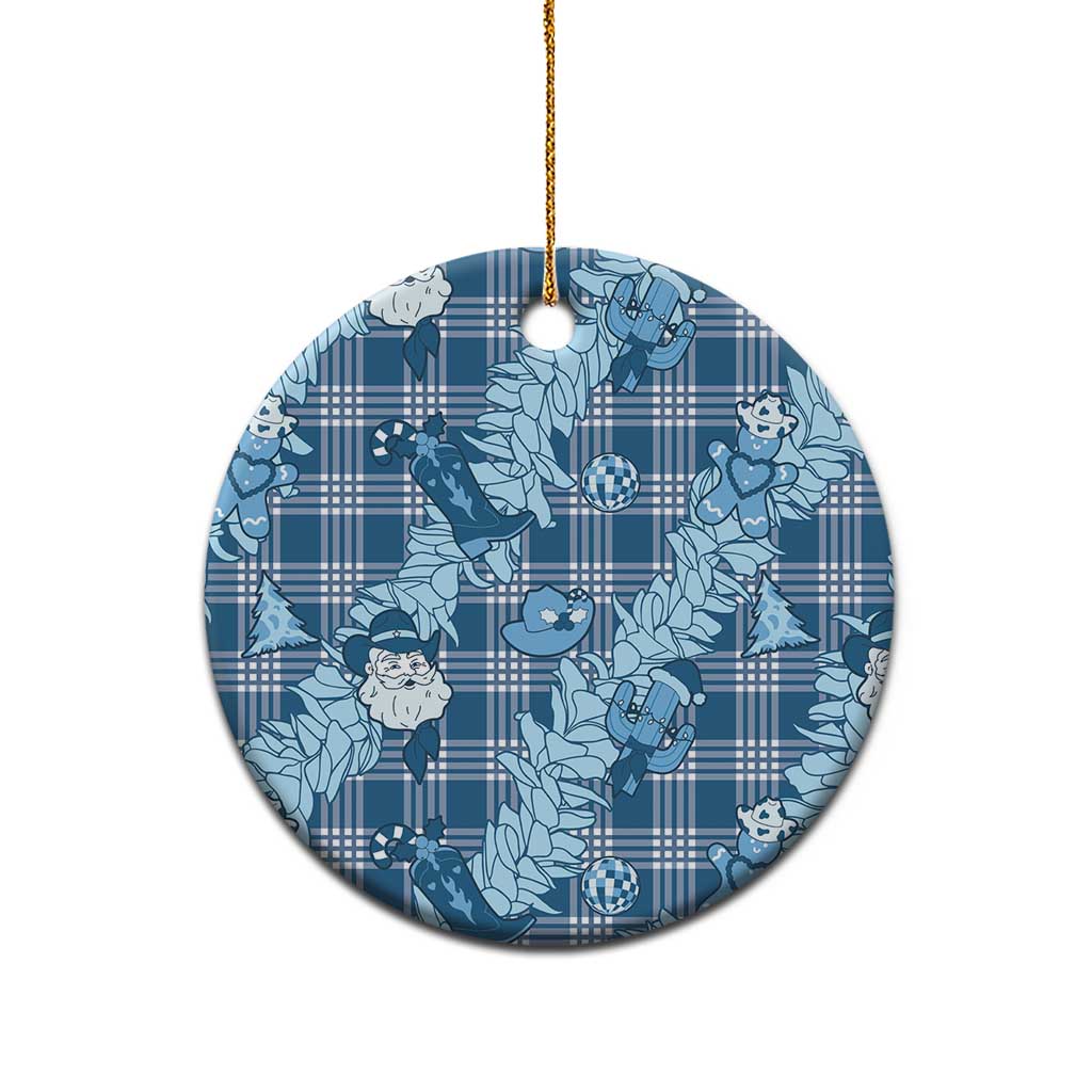 Blue Palaka Hawaii Cowboy Christmas Ceramic Ornament Paniolo Mix Maile Lei LT7 - Polynesian Pride
