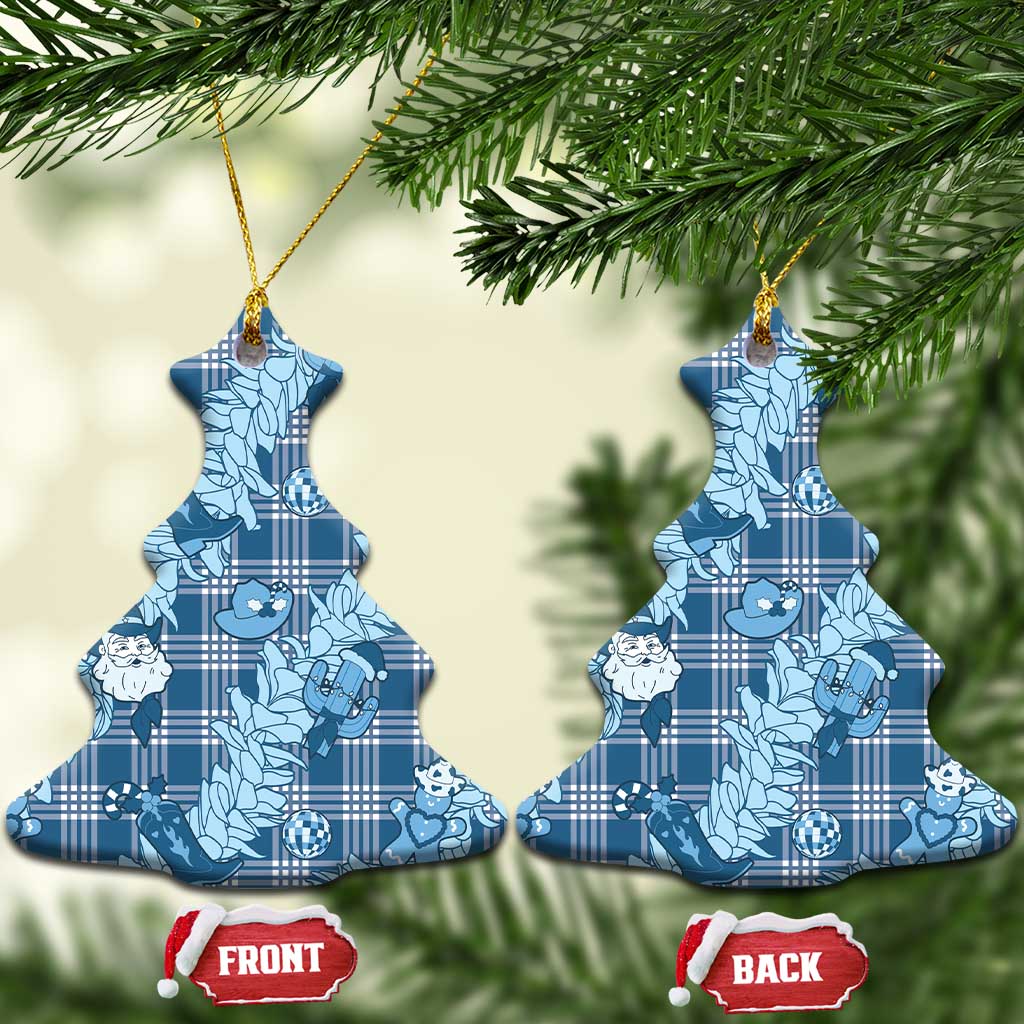 Blue Palaka Hawaii Cowboy Christmas Ceramic Ornament Paniolo Mix Maile Lei LT7 Christmas Tree Blue - Polynesian Pride