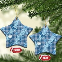 Blue Palaka Hawaii Cowboy Christmas Ceramic Ornament Paniolo Mix Maile Lei LT7 Star Blue - Polynesian Pride