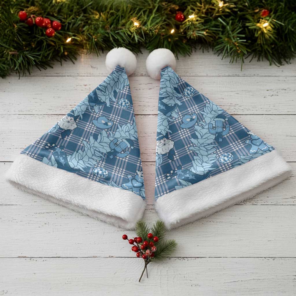 Blue Palaka Hawaii Cowboy Christmas Santa Hat Paniolo Mix Maile Lei LT7 - Polynesian Pride