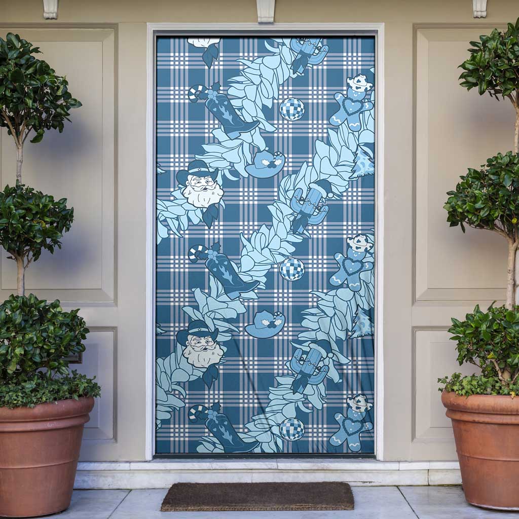 Blue Palaka Hawaii Cowboy Christmas Door Cover Paniolo Mix Maile Lei LT7 Blue - Polynesian Pride