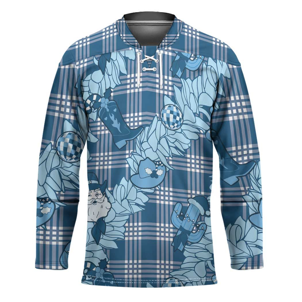 Blue Palaka Hawaii Cowboy Christmas Hockey Jersey Paniolo Mix Maile Lei LT7 Unisex Blue - Polynesian Pride