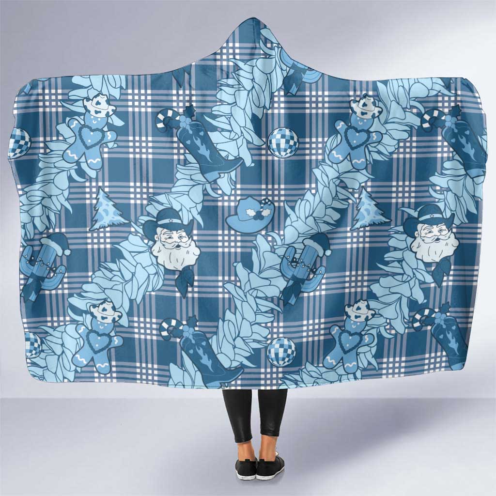Blue Palaka Hawaii Cowboy Christmas Hooded Blanket Paniolo Mix Maile Lei LT7 One Size Blue - Polynesian Pride