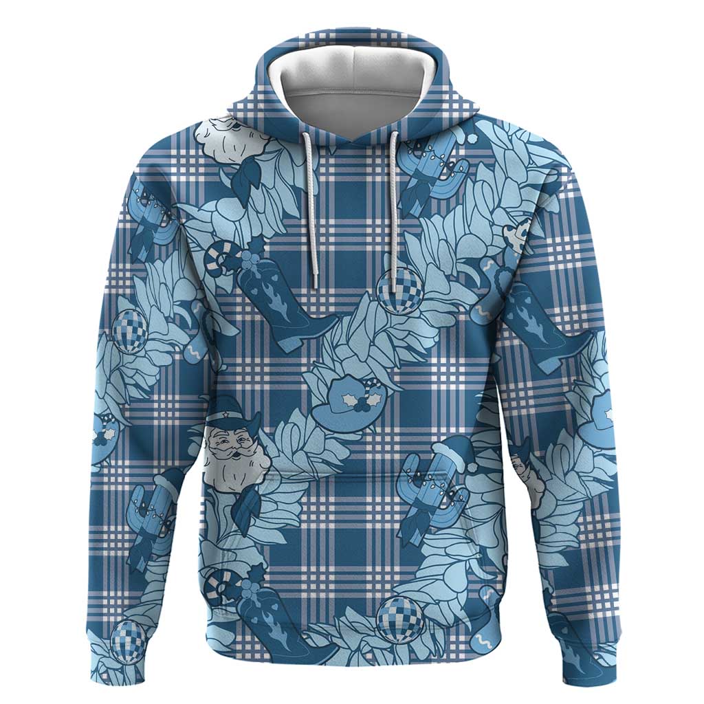 Blue Palaka Hawaii Cowboy Christmas Hoodie Paniolo Mix Maile Lei LT7 Pullover Hoodie Blue - Polynesian Pride