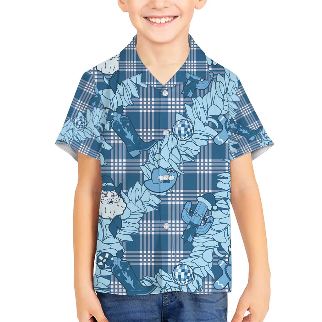 Blue Palaka Hawaii Cowboy Christmas Kid Hawaiian Shirt Paniolo Mix Maile Lei LT7 Kid Blue - Polynesian Pride