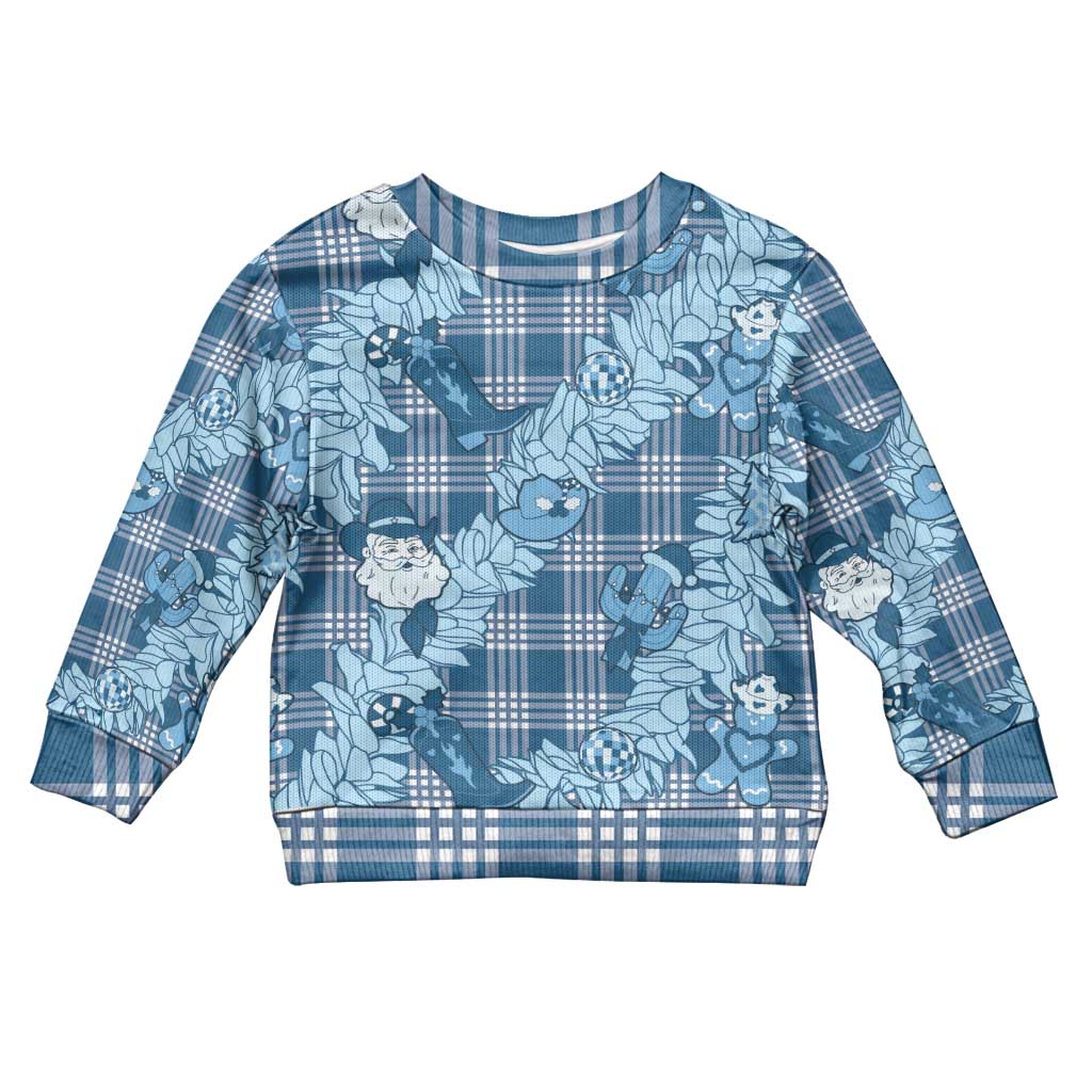 Blue Palaka Hawaii Cowboy Christmas Kid Ugly Christmas Sweater Paniolo Mix Maile Lei LT7 Kid Blue - Polynesian Pride