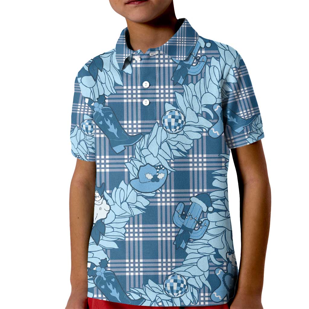 Blue Palaka Hawaii Cowboy Christmas Kid Polo Shirt Paniolo Mix Maile Lei LT7 Kid Blue - Polynesian Pride