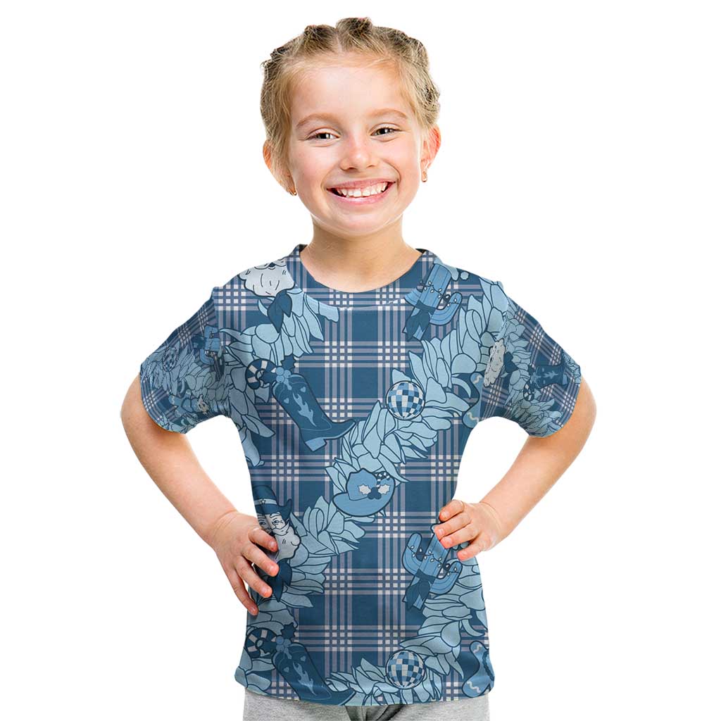 Blue Palaka Hawaii Cowboy Christmas Kid T Shirt Paniolo Mix Maile Lei LT7 Blue - Polynesian Pride
