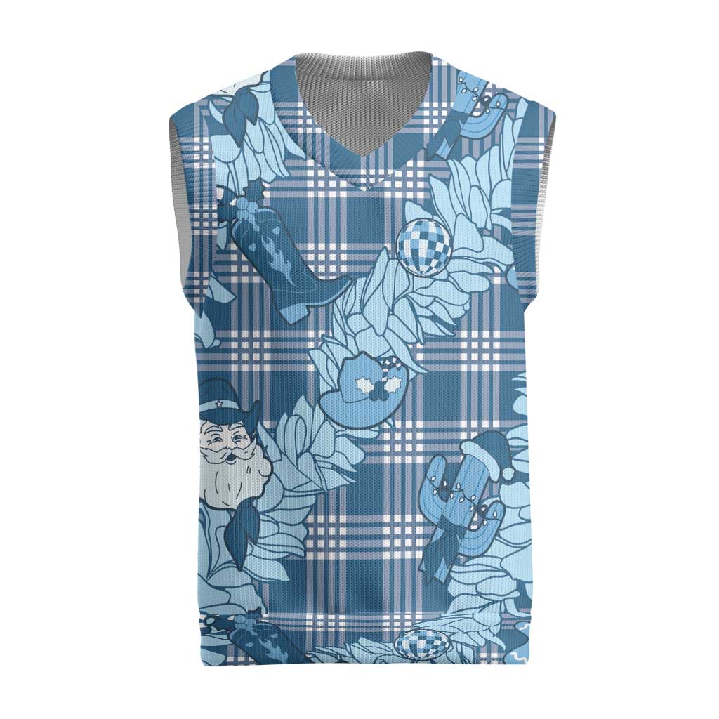 Blue Palaka Hawaii Cowboy Christmas Knitted V-Neck Vest Paniolo Mix Maile Lei LT7 Blue - Polynesian Pride