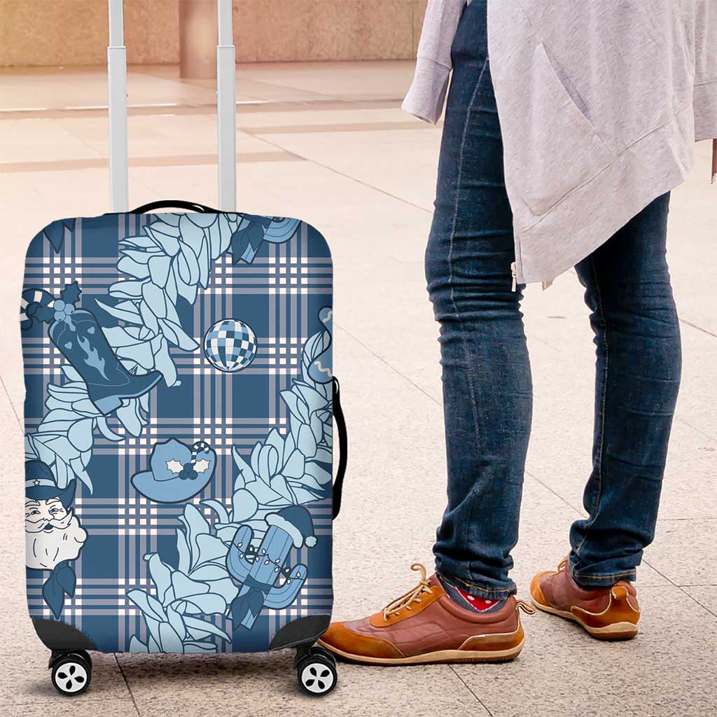 Blue Palaka Hawaii Cowboy Christmas Luggage Cover Paniolo Mix Maile Lei LT7 Blue - Polynesian Pride