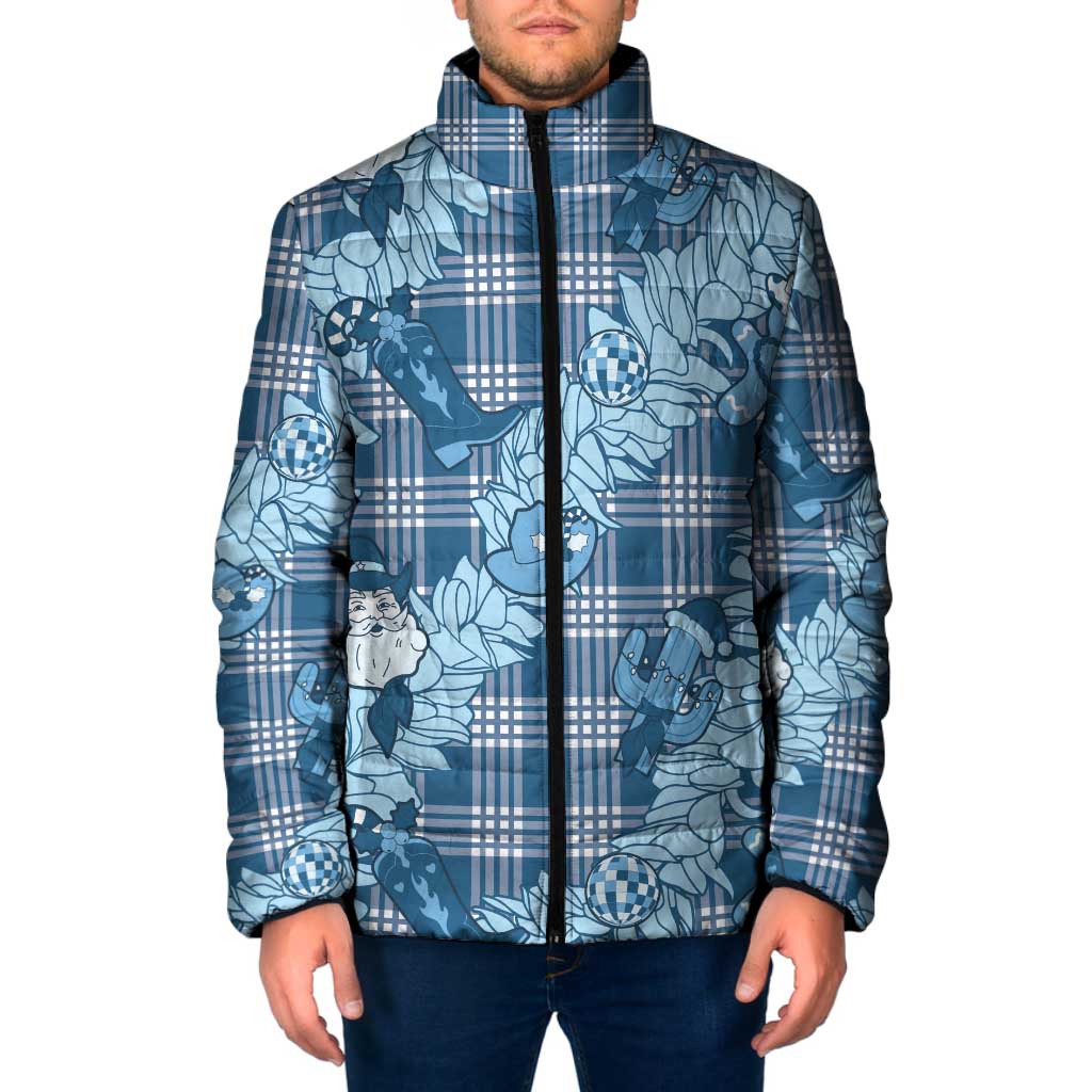 Blue Palaka Hawaii Cowboy Christmas Padded Jacket Paniolo Mix Maile Lei LT7 Men Blue - Polynesian Pride
