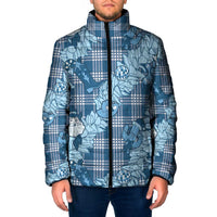 Blue Palaka Hawaii Cowboy Christmas Padded Jacket Paniolo Mix Maile Lei LT7 Men Blue - Polynesian Pride