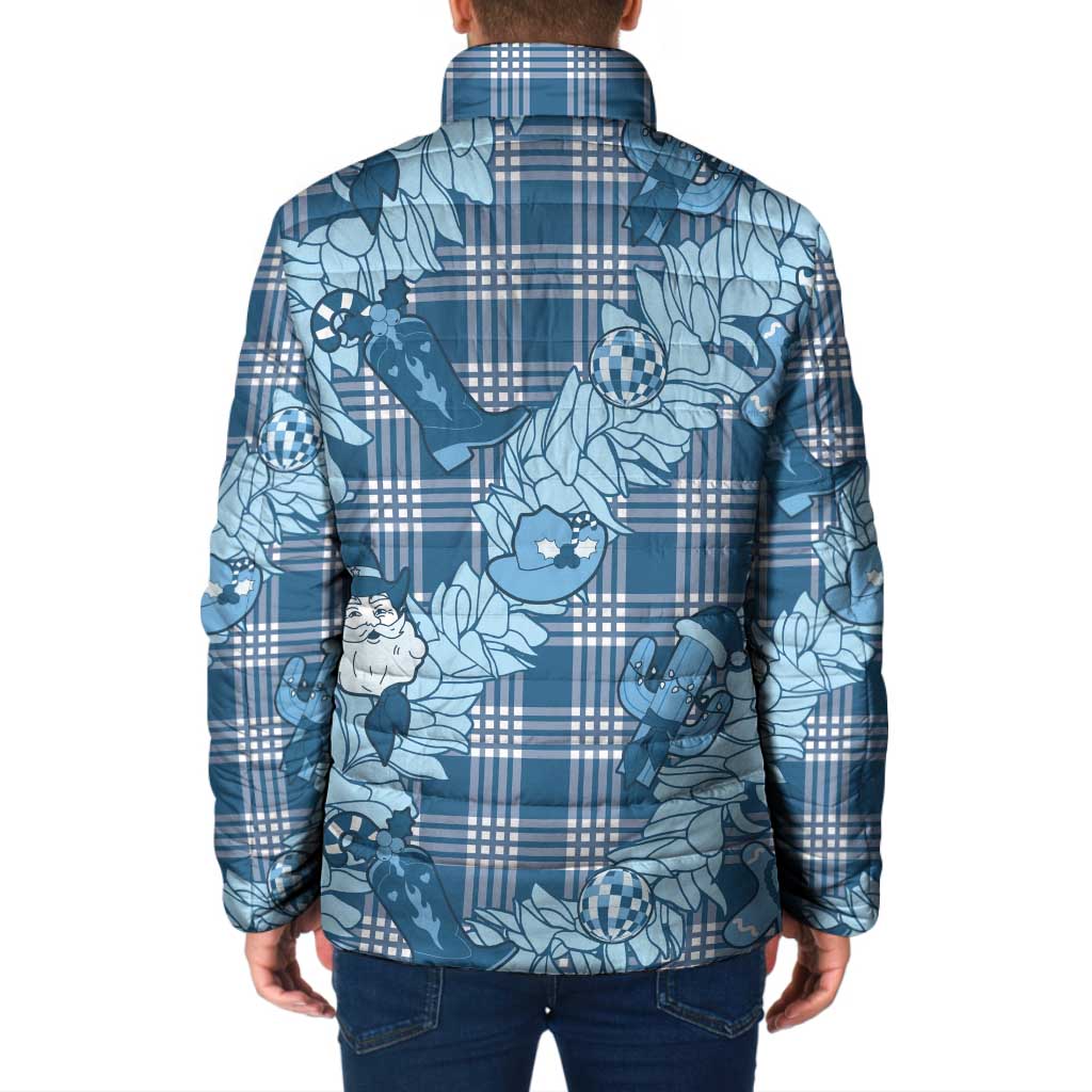 Blue Palaka Hawaii Cowboy Christmas Padded Jacket Paniolo Mix Maile Lei LT7 - Polynesian Pride