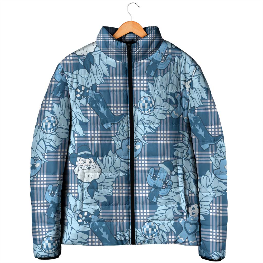 Blue Palaka Hawaii Cowboy Christmas Padded Jacket Paniolo Mix Maile Lei LT7 - Polynesian Pride