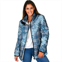 Blue Palaka Hawaii Cowboy Christmas Padded Jacket Paniolo Mix Maile Lei LT7 Women Blue - Polynesian Pride