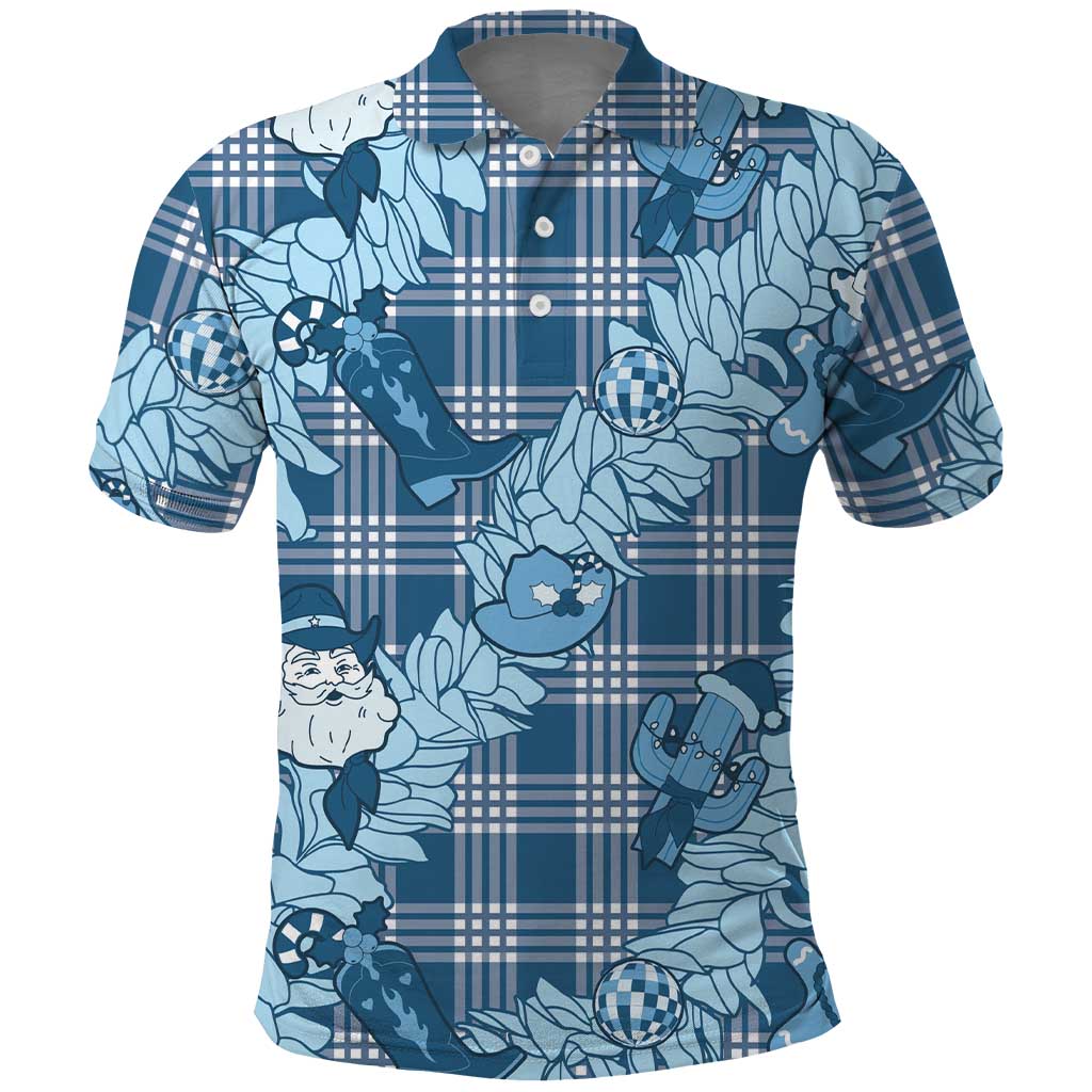 Blue Palaka Hawaii Cowboy Christmas Polo Shirt Paniolo Mix Maile Lei LT7 Blue - Polynesian Pride