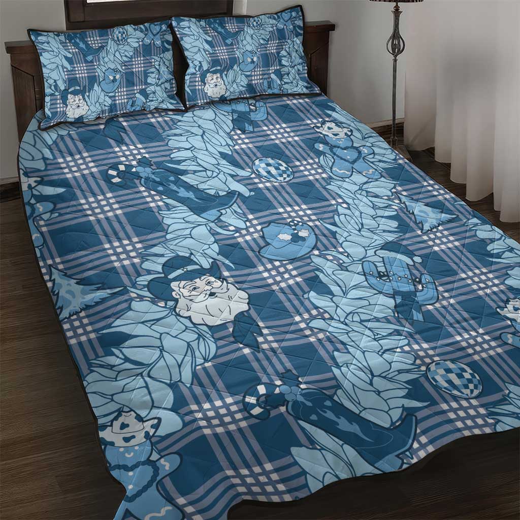 Blue Palaka Hawaii Cowboy Christmas Quilt Bed Set Paniolo Mix Maile Lei LT7 Blue - Polynesian Pride
