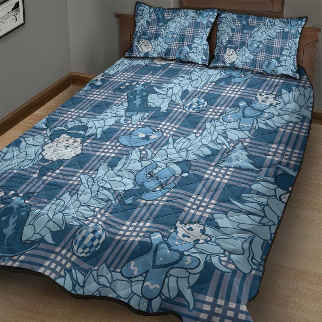 Blue Palaka Hawaii Cowboy Christmas Quilt Bed Set Paniolo Mix Maile Lei LT7 - Polynesian Pride