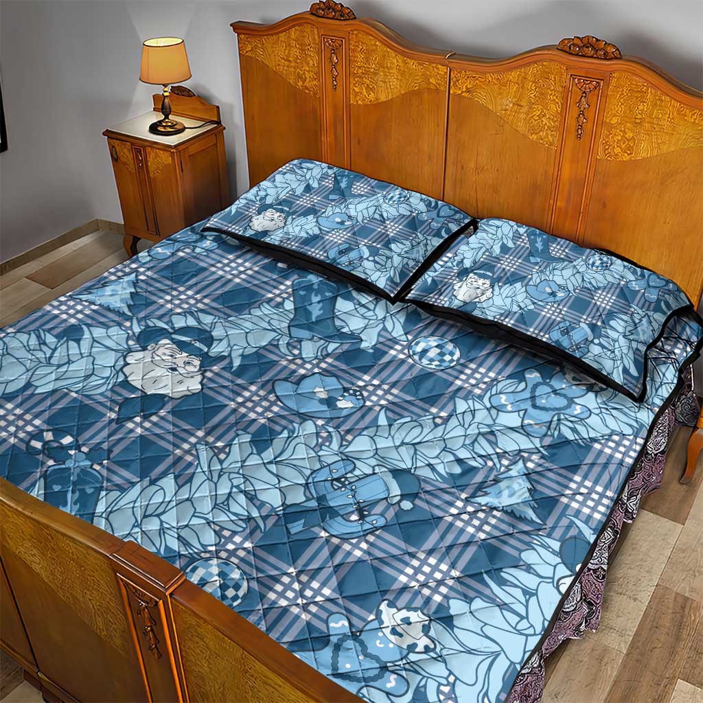 Blue Palaka Hawaii Cowboy Christmas Quilt Bed Set Paniolo Mix Maile Lei LT7 - Polynesian Pride