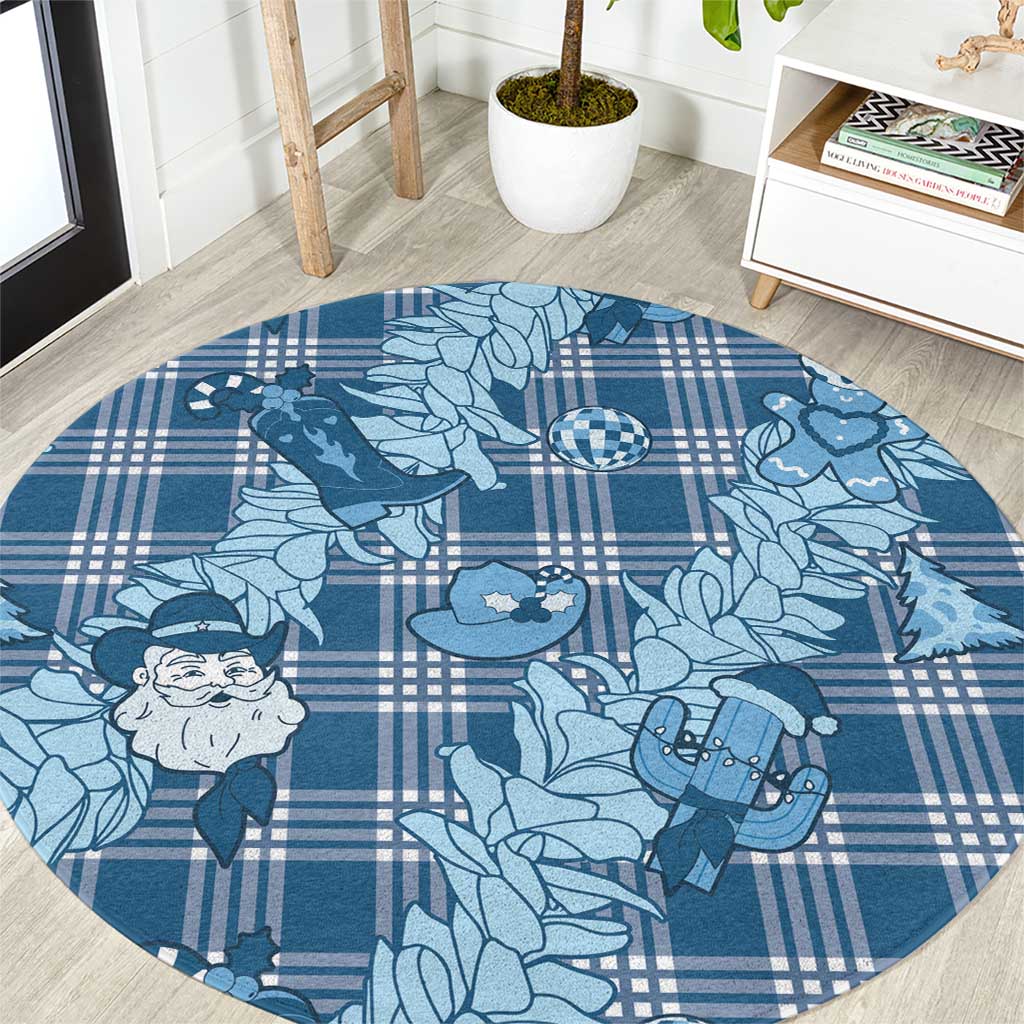 Blue Palaka Hawaii Cowboy Christmas Round Carpet Paniolo Mix Maile Lei LT7 Blue - Polynesian Pride