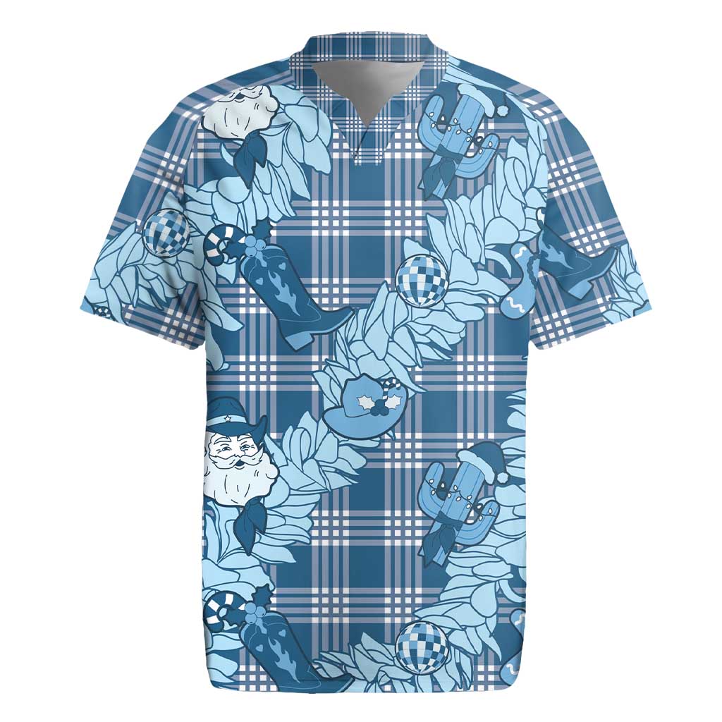 Blue Palaka Hawaii Cowboy Christmas Rugby Jersey Paniolo Mix Maile Lei LT7 Blue - Polynesian Pride
