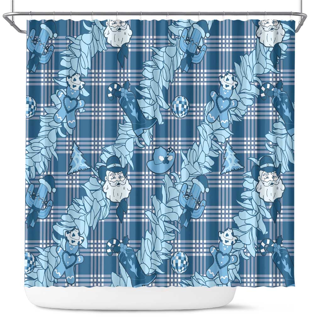 Blue Palaka Hawaii Cowboy Christmas Shower Curtain Paniolo Mix Maile Lei LT7 Blue - Polynesian Pride