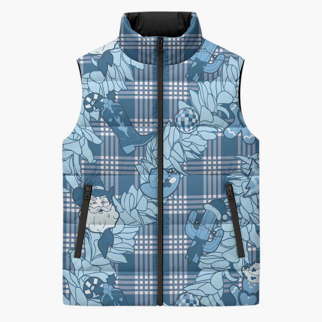Blue Palaka Hawaii Cowboy Christmas Sleeveless Puffer Jacket Paniolo Mix Maile Lei LT7 Unisex Blue - Polynesian Pride