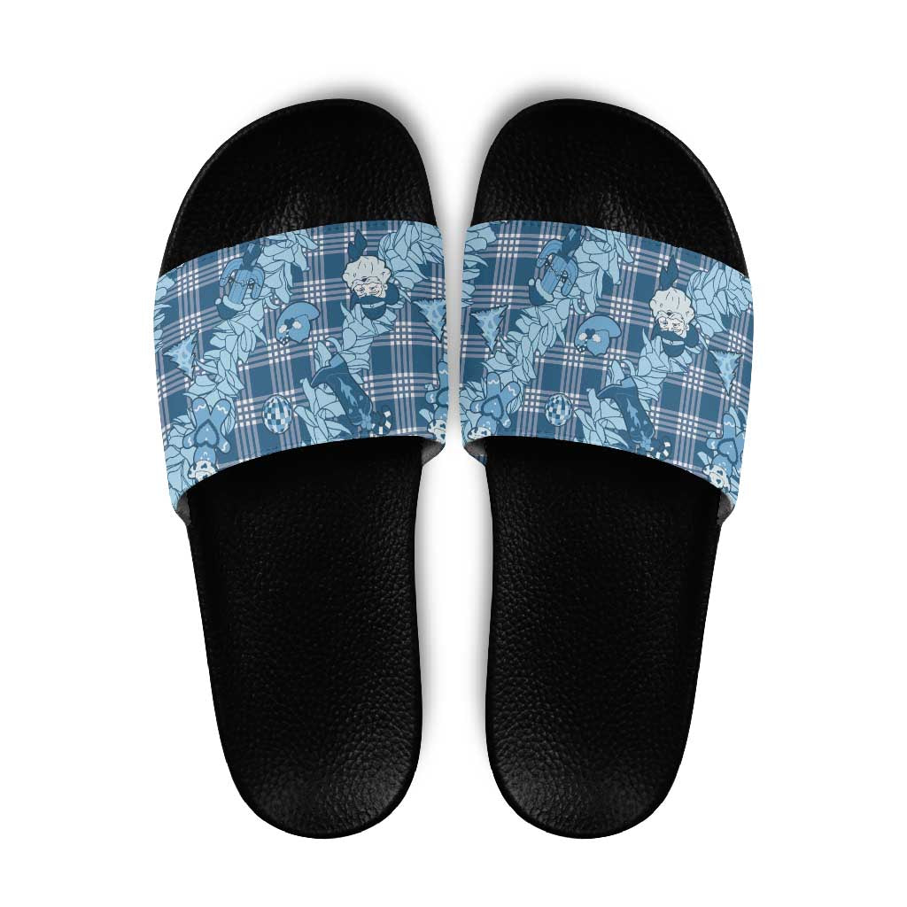 Blue Palaka Hawaii Cowboy Christmas Slide Sandals Paniolo Mix Maile Lei LT7 Blue - Polynesian Pride