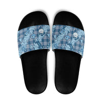 Blue Palaka Hawaii Cowboy Christmas Slide Sandals Paniolo Mix Maile Lei LT7 Blue - Polynesian Pride