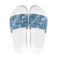 Blue Palaka Hawaii Cowboy Christmas Slide Sandals Paniolo Mix Maile Lei LT7 Blue - Polynesian Pride