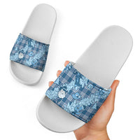 Blue Palaka Hawaii Cowboy Christmas Slide Sandals Paniolo Mix Maile Lei LT7 - Polynesian Pride