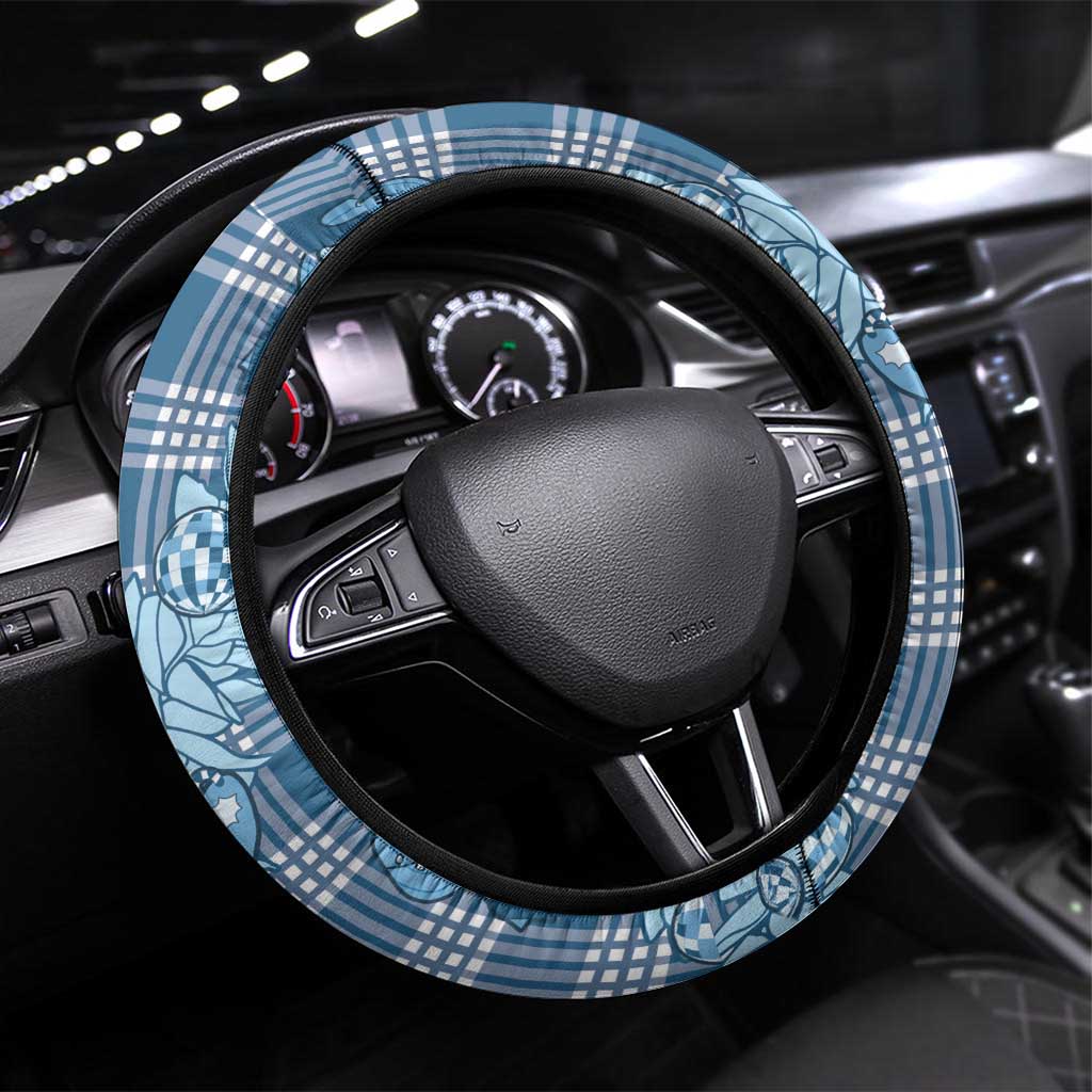 Blue Palaka Hawaii Cowboy Christmas Steering Wheel Cover Paniolo Mix Maile Lei LT7 Universal Fit Blue - Polynesian Pride