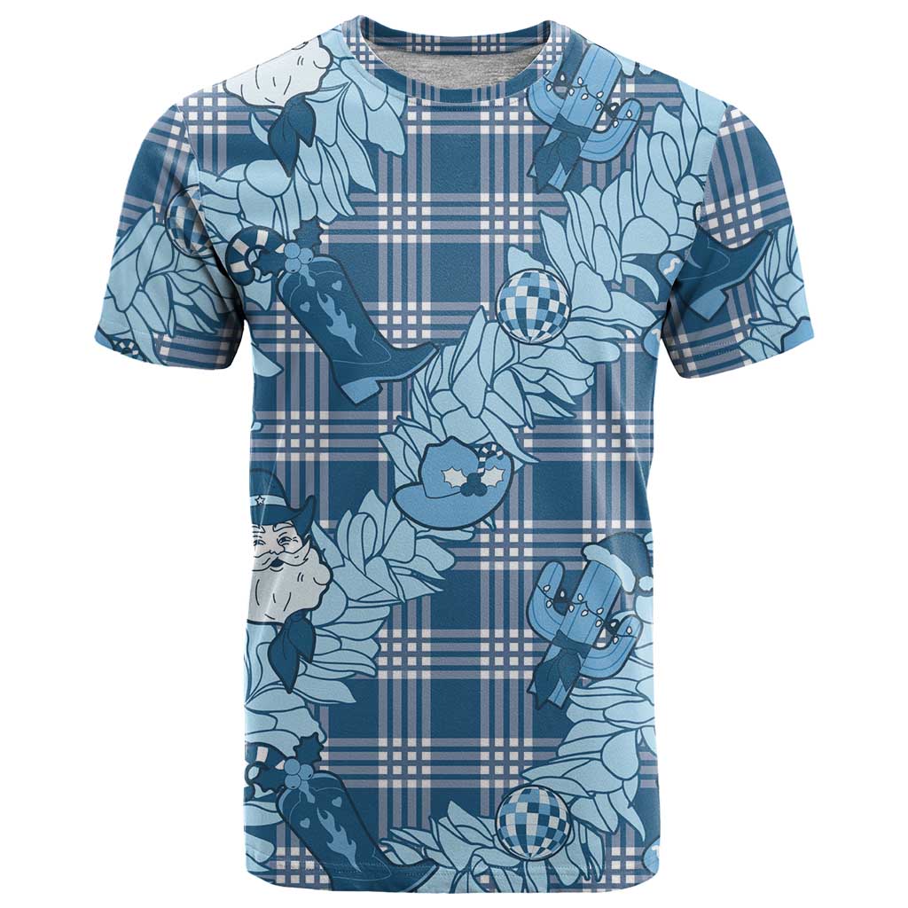 Blue Palaka Hawaii Cowboy Christmas T Shirt Paniolo Mix Maile Lei LT7 Blue - Polynesian Pride