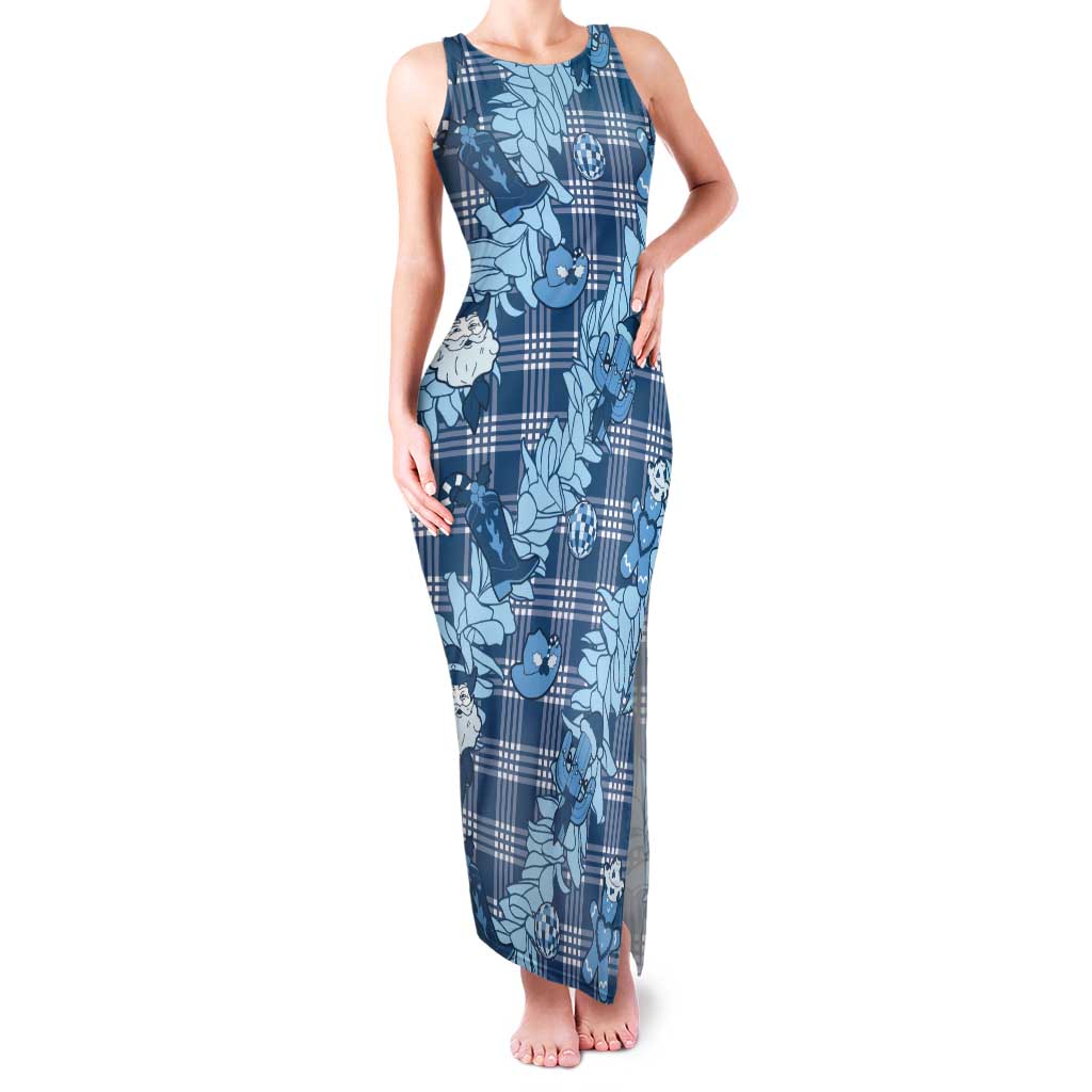 Blue Palaka Hawaii Cowboy Christmas Tank Maxi Dress Paniolo Mix Maile Lei LT7 Women Blue - Polynesian Pride