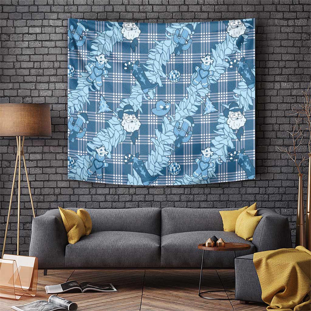 Blue Palaka Hawaii Cowboy Christmas Tapestry Paniolo Mix Maile Lei LT7 Blue - Polynesian Pride